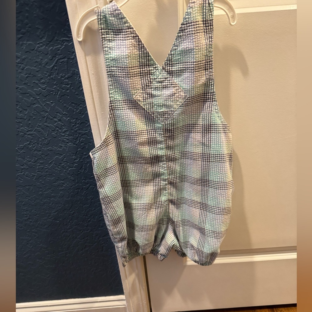 Parisian Bebe Sailboat Seersucker Plaid Shortalls Overalls 24 months 24m Boy - Picture 8 of 12